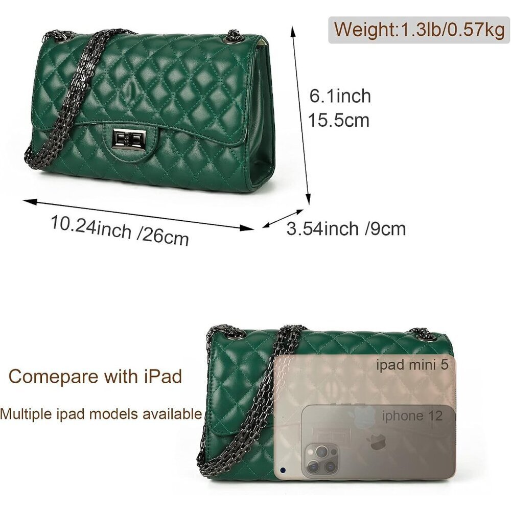 Women Green Imported Trendy Quilted Crossbody Shoulder Chain Designer Bag - Picture 3 of 6